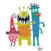 Three funny little naughty monsters