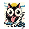 Japanese waves loving black cat