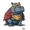 Hippopotamus in superhero costume
