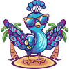 Peacock Bird Summer Beach Comic
