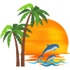 Dauphins au soleil couchant