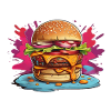 Cheeseburger mit poppigem Farbklecks