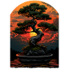 Bonsai Boom Zonsondergang Kunst, Zen Japanse Tuin,