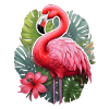 Flamingo mit tropischen Blättern