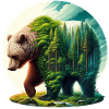 Bear with forest in silhouette