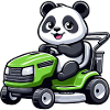 Panda with lawn mower for garden maintenance and