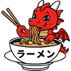 Cute dragon enjoying Japanese ramen