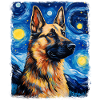 German Shepherd Starry Night Painting