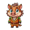 Cinghiale carino personaggio dei cartoni animati Kawaii Clipart