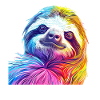 Bunter Faultierkopf im Regenbogenstil