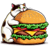 Chat gourmand et hamburger