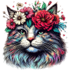 Chat avec des fleurs