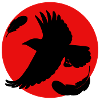 Raven on red background
