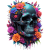 Cyberpunk Skull with Flowers
