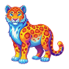 Schneeleopard Bunte Kawaii Zeichentrickfigur