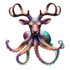 Psychedelic Deer Octopus with Antlers