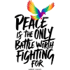 Feurige Regenbogentaube mit Friedenstext