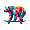 Geometrisches Polygon Bär Skateboarding Bunte Kunst