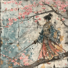 Japanisch, Samurai, Kirschblüte, Kunst, Ukiyo-E