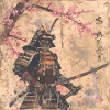 Japanisch, Samurai, Kirschblüte, Kunst, Ukiyo-E