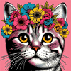 Chat avec des fleurs