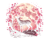 Deer Japan Cherry Blossom Moon