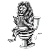 Serene lion on toilet
