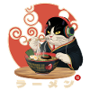 Japanese Ramen Cat Wears Headphone