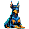 Dobermann sitzend mit Hundeblick