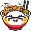 Fröhliche Kawaii-Nudelschüssel mit Essstäbchen