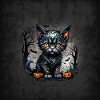 Halloween night with kittens and pumpkins.