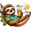 Faultier im Hawaii-Hemd mit Bier