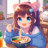 Japanese anime girl eats ramen