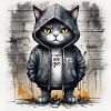 Graffiti cat in hoodie