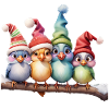 Cute fantasy birds with Christmas hats
