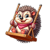 Cute Hedgehog Swinging Playground Cartoon
