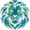 Lion's head, blue, green, turquoise