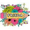 Blumen und Bleistift mit Name Frieda