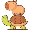 Capybara auf einer Schildkröte