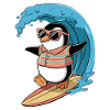 Cool penguin surfing with sunglasses