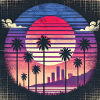 Retro Sunset Palm Skyline