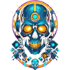 Futuristic blue gold skull