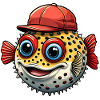 Lustiger Kugelfisch mit roter Basecap