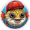 Lustiger Kugelfisch mit roter Basecap