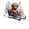 Christmas Sleigh Funny Highland Cow