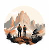 Wanderer vor Alpenlandschaft