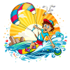 Bunte Illustration eines Kitesurfers