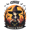 Young Witch Brews Coffee Halloween Sunrise
