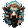 Funny cow with flowers