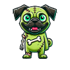 Cute Halloween Zombie Dog Pug Bone Cartoon